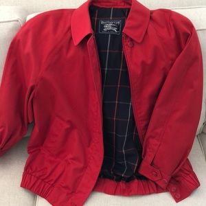 Red Burberry jacket with plaid lining